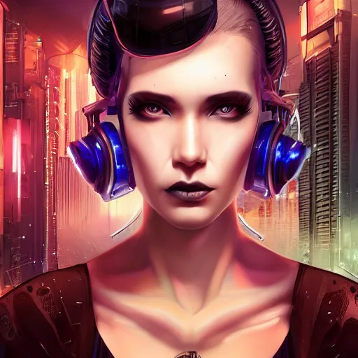 Prompt: a cyberpunk, ( streamline moderne ), multi - racial portrait in the style of anna dittmann and charlie bowater and chanthara. very large, clear, expressive, and intelligent eyes. centered, ultrasharp focus, dramatic lighting, photorealistic digital matte painting, intricate symmetrical ultra detailed background.