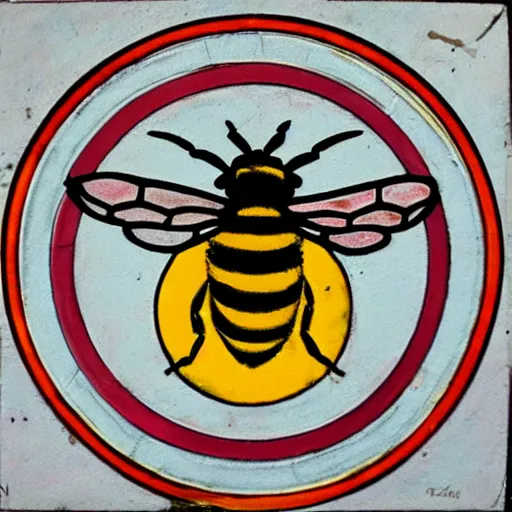 Image similar to a fierce dead bee in the middle of a bloody bullseye, art nouveau