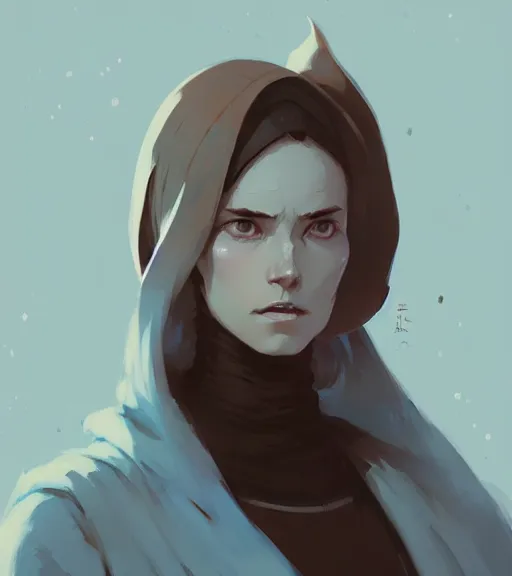 Image similar to portrait of a female mage, by atey ghailan, by greg rutkowski, by greg tocchini, by james gilleard, by joe fenton, by kaethe butcher, dynamic lighting, gradient light blue, brown, blonde cream and white color scheme, grunge aesthetic