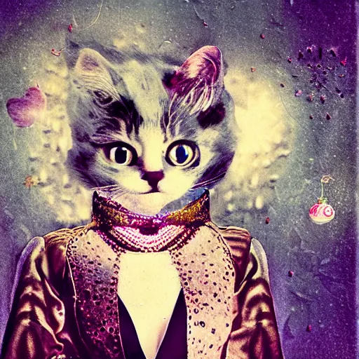 Image similar to the kitsch meow. surreal whimsical retro photograph.