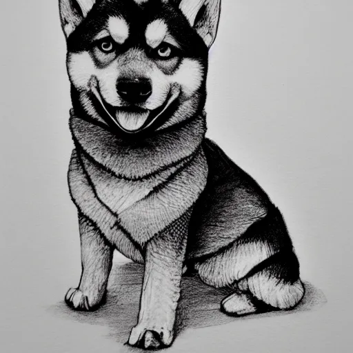 Image similar to pen sketch of a shiba inu as the terminator