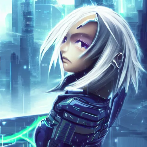 Prompt: digital cyberpunk - anime character - concept art gorgeous small female android cyborg - angel large angelic wings left eye gold right eye silver - n 9