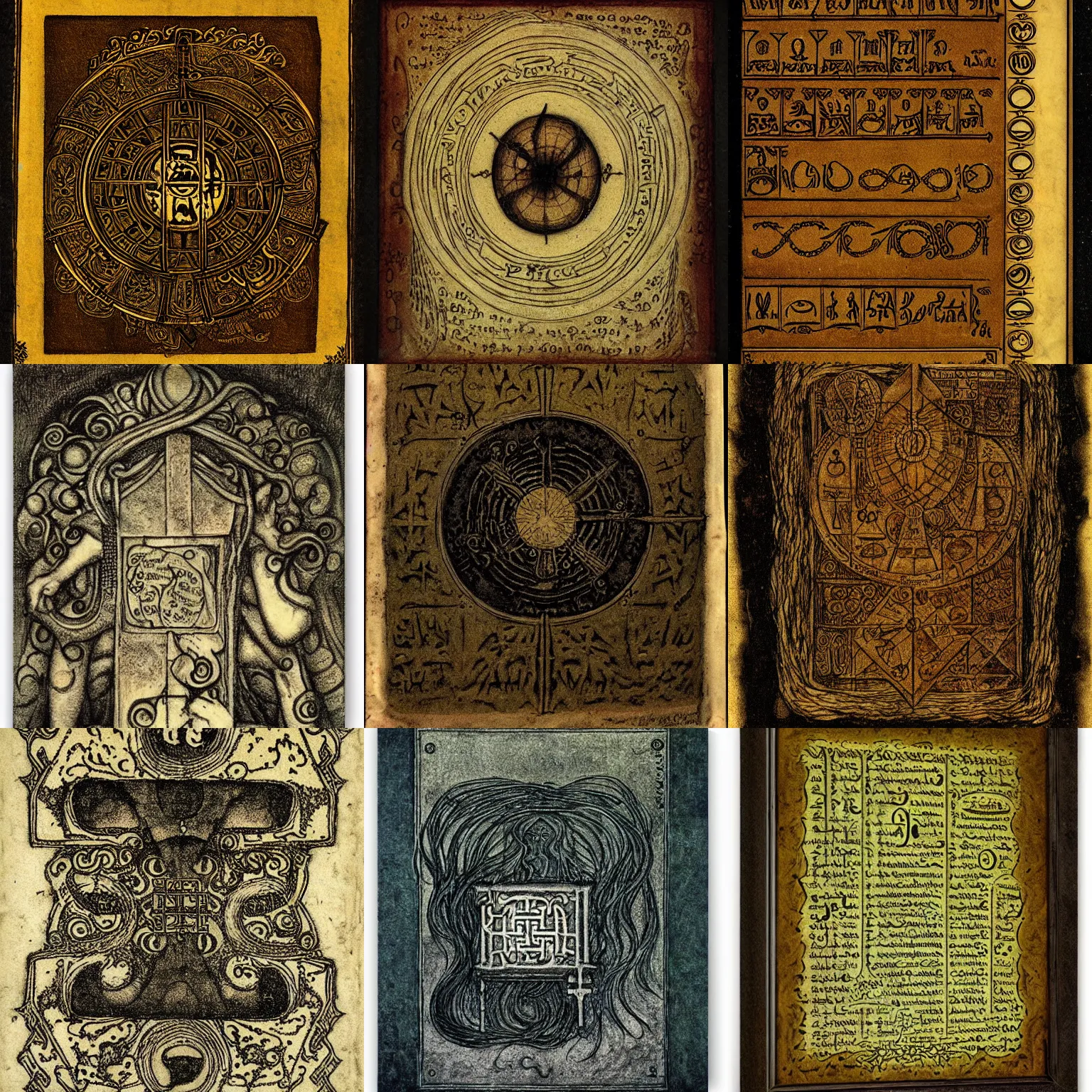 Prompt: ancient logographic forbidden grimoire by John Bauer