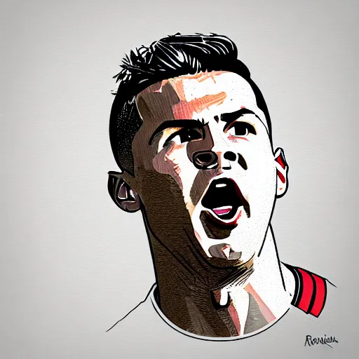 Image similar to Ronaldo choking Messi, illustration, sketch