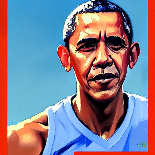 Image similar to Greg Manchess portrait painting of Barack Obama as a basketball player, medium shot, asymmetrical, profile picture, Organic Painting, sunny day, Matte Painting, bold shapes, hard edges, street art, trending on artstation, by Huang Guangjian and Gil Elvgren and Sachin Teng