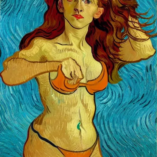 Image similar to van gogh in a bikini