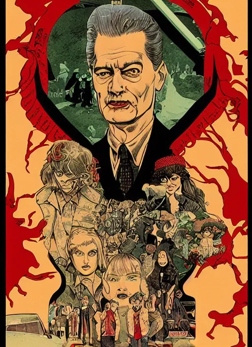 Prompt: twin peaks movie poster art by michael kaluta