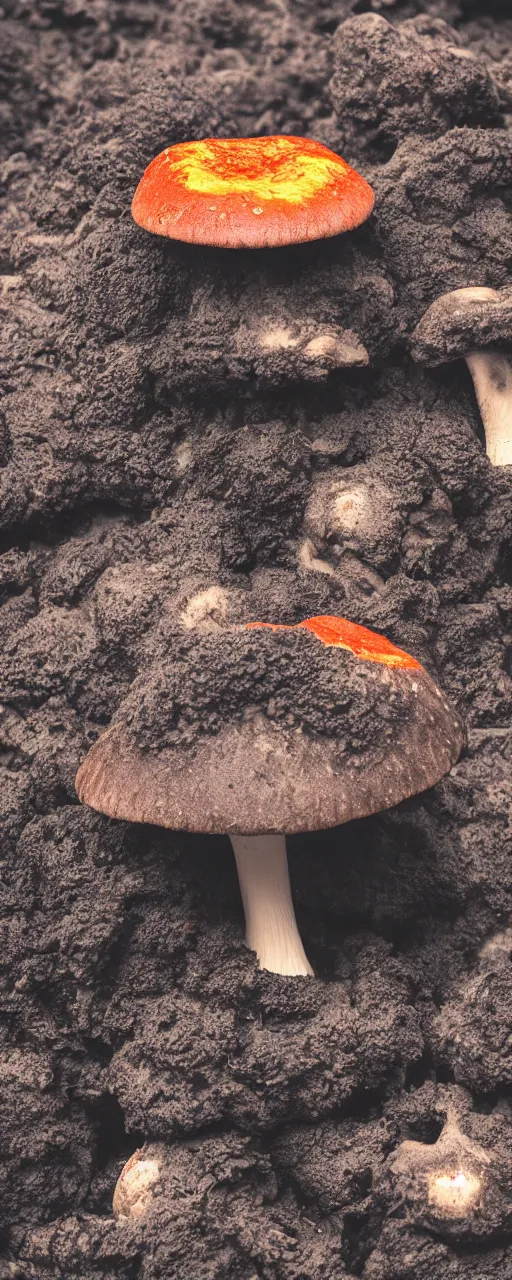 Image similar to real iphone photo of a mushroom growing in lava