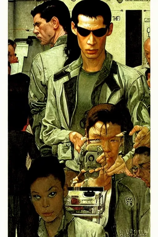 Image similar to Neo from Matrix painted by Norman Rockwell