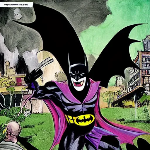 Image similar to batman fighting the joker in a garden by night in the style of justin mortimer