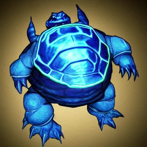 Image similar to a mixture between gengar and blastoise, ghost turtle pokemon hybrid, water and darkness