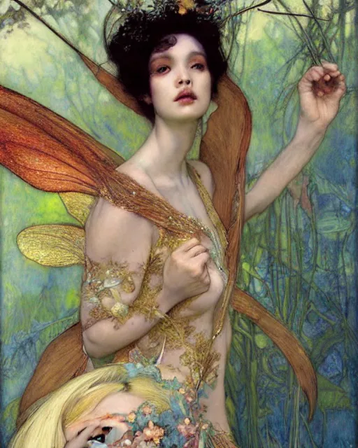 Image similar to a beautiful fairy, by Edgar Maxence and Ross Tran and Michael Whelan and Gustav Klimpt