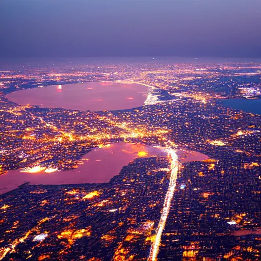 Image similar to satellite view of dar es salaam at night, pink lighting