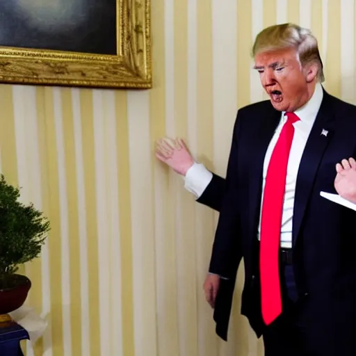 Prompt: donald trump flushing papers down a white house toilet, security camera footage