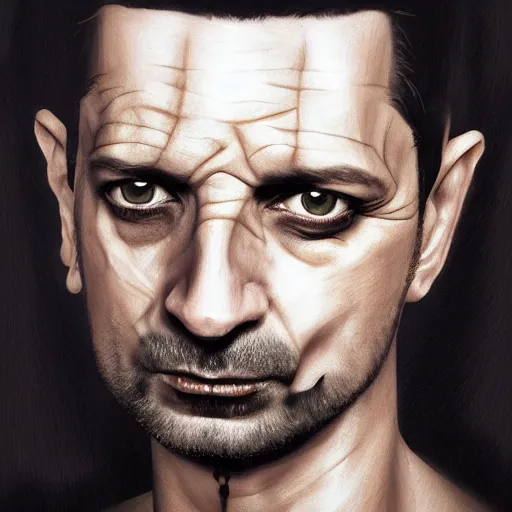 Image similar to head portrait of dave gahan as a young zombie with cuts on it's face illuminated by a spotlight, 7 days to die zombie, fine art, award winning, intricate, elegant, sharp focus, cinematic lighting, highly detailed, digital painting, 8 k concept art, art by guweiz and z. w. gu, masterpiece, trending on artstation, 8 k