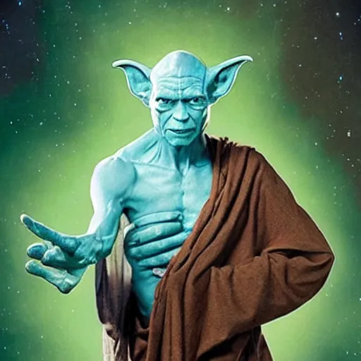 Image similar to photo of hybrid of dr manhattan and yoda