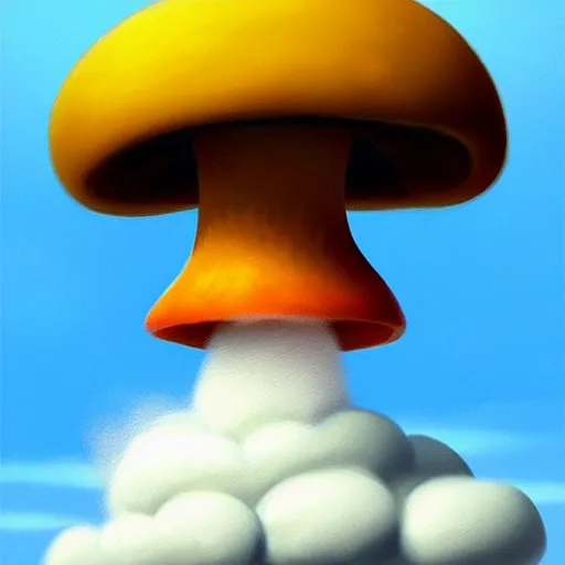 Image similar to goro fujita ilustration a funny fluffy cloud spraying water on a mushroom on a flat background, painting by goro fujita, sharp focus, highly detailed, artstation