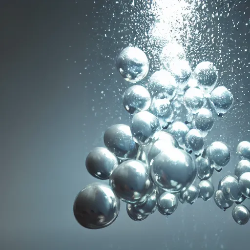 Image similar to mirror balloons and chrome bubbles, underwater, 8K, trending on artstation, volumetric light, lightrays, smoke, cinematic, uplight, atmospheric, octane render, insanely detailed and intricate, hypermaximalist, elegant