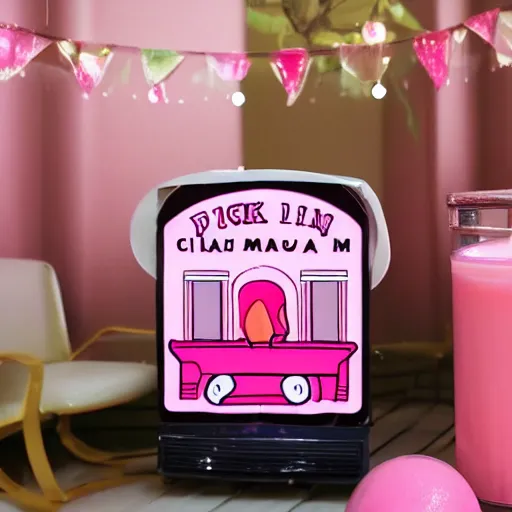 Image similar to pink ice cream man screaming whilst surrounded by relaxing scented candles