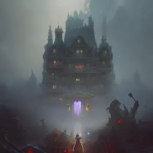 Image similar to ''cinematic shot'' a dwarf castle cyberpunk style sci - fi art syle realistic atmosferic cloudy made by ivan aivazovsky, peter mohrbacher, greg rutkowski volumetric light effect broad light oil painting painting fantasy art style sci - fi art style realism premium prints available artwork unreal engine