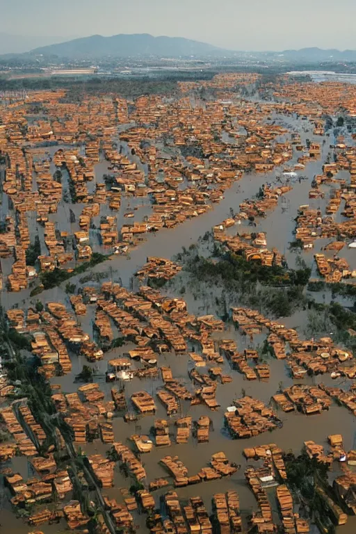 Image similar to a flooded Pescara City filled with orange juice, horror 1024 A