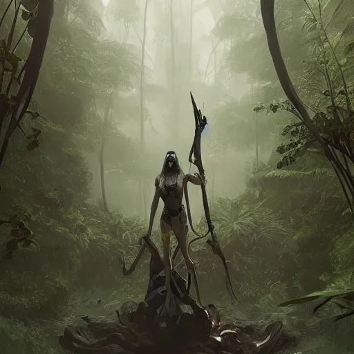 Image similar to symmetry, portrait, Predator, fantasy art, jungle, art by greg rutkowski, matte painting, trending on artstation