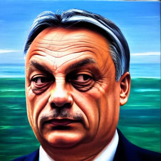 Image similar to viktor orban on vacation, oil painting