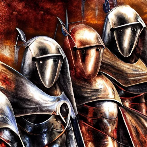 Image similar to digital art color photograph of crusader knights in armor fighting