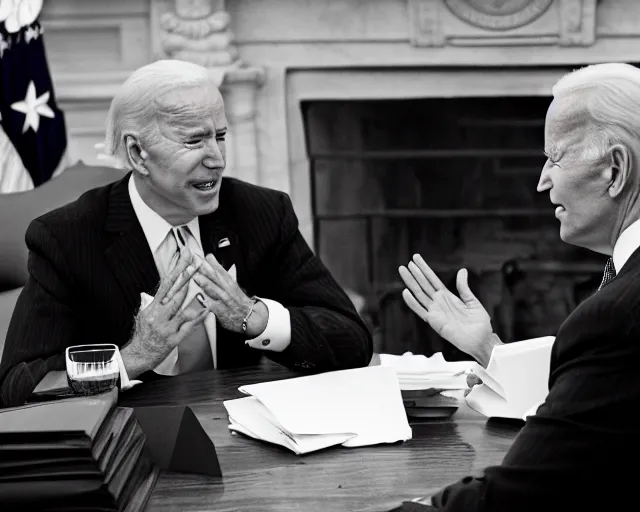 Image similar to president joe biden face to face with president joe biden, nikon 3 5 mm, photograph