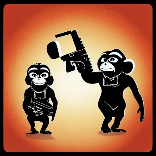 Image similar to “ logo of a monkey in the style of zootopia holding laser gun, with a black background, digital art, award winning, trending on art station, retro style ”