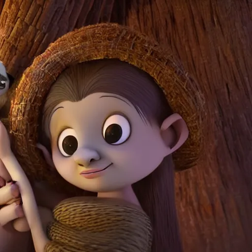 Image similar to a beautiful young indian cottagecore witch holds a cute sloth, traditional disney animation, highly detailed, still from movie, 8 k render