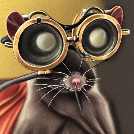 Prompt: a rat with steampunk googles, by studio 4c