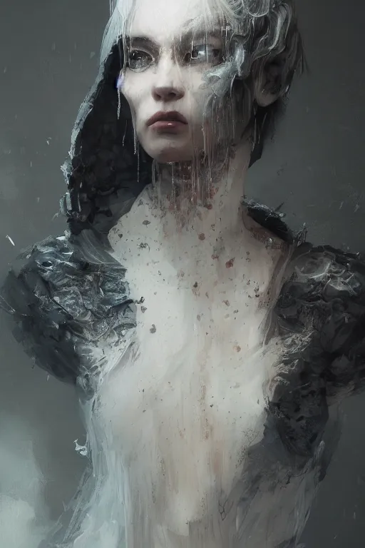 Prompt: A fancy portrait of a ghost by Greg Rutkowski, Sung Choi, Mitchell Mohrhauser, Maciej Kuciara, Johnson Ting, Maxim Verehin, Peter Konig, Bloodborne, 8k photorealistic, cinematic lighting, HD, high details, dramatic, dark atmosphere, trending on artstation