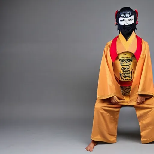 Prompt: man with a hannya maske mage robe cast a thunderstorm