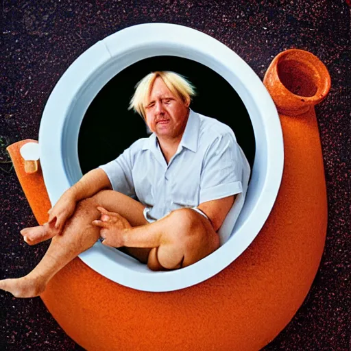 Prompt: Boris Jonson in a bathtub full of baked beans