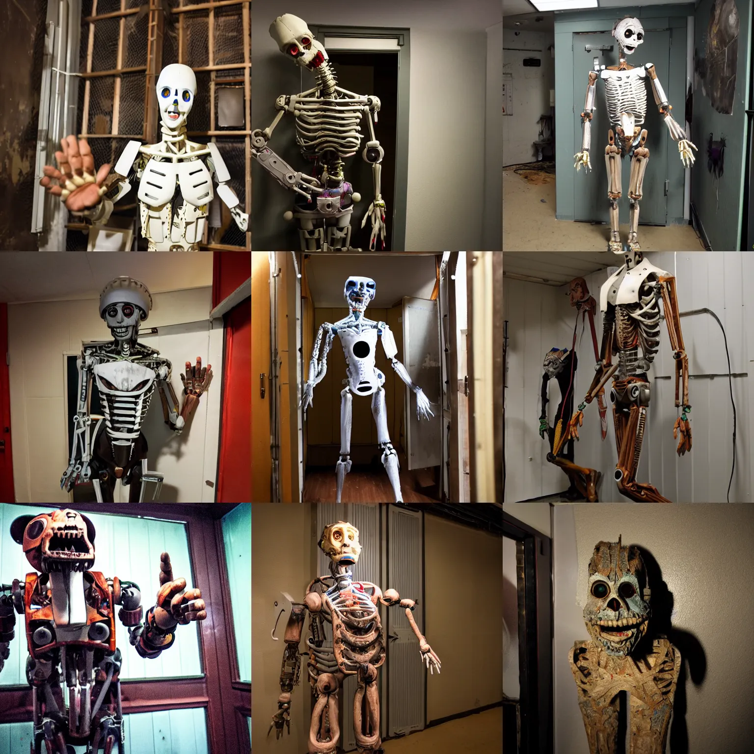 Prompt: an humanoid animatronic in the backrooms