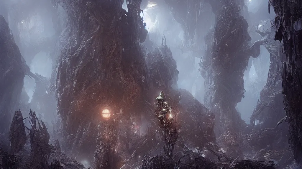 Prompt: eerie atmospheric alien lifeforms by yoann lossel and stephan martiniere, cinematic matte painting