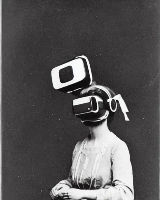 Image similar to 1 9 0 0 s photo of a person wearing a vr virtual reality headset