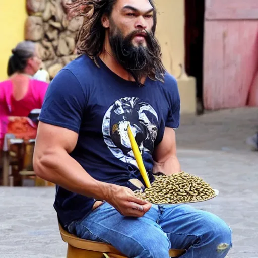 Image similar to Jason Momoa eating sunflower seeds in Candelaria in Tenerife