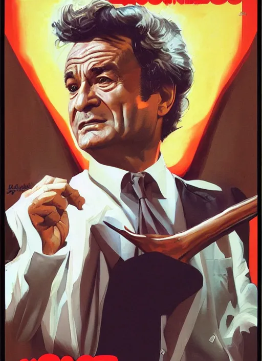 Image similar to a painting of columbo, poster art by alex ross, featured on cgsociety, neogeo, official art, movie poster, poster art
