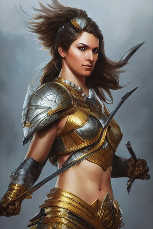 Image similar to amazon valkyrie athena, d & d, fantasy, portrait, highly detailed, headshot, digital painting, trending on artstation, concept art, sharp focus, illustration, art by artgerm and greg rutkowski and magali villeneuve