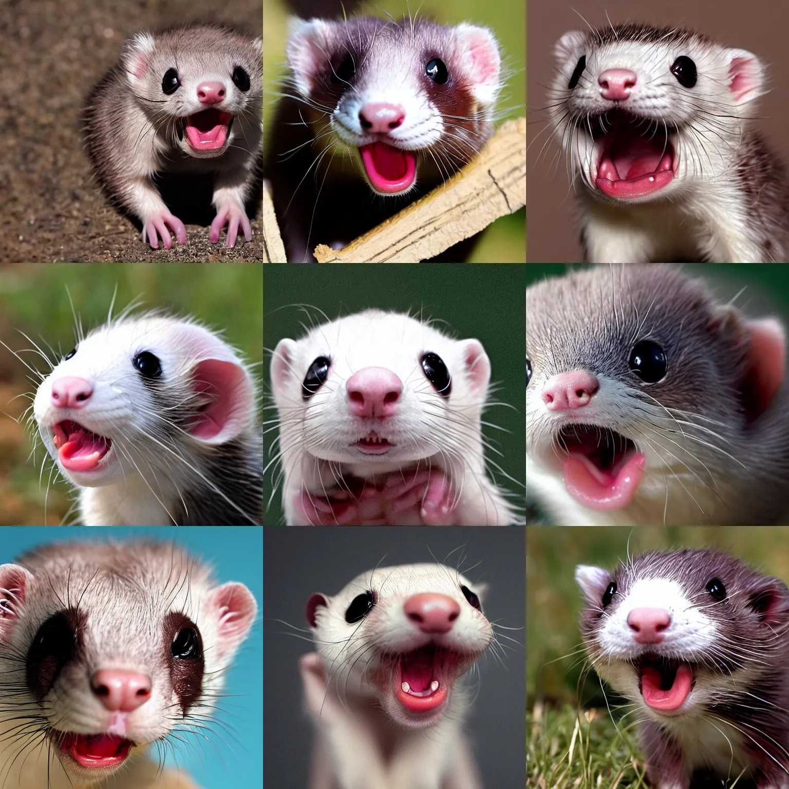 Prompt: shocked and appalled ferret with its open mouth agape