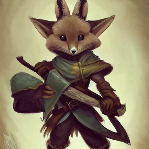 Image similar to cute little anthropomorphic fennec ranger, wielding a bow, tiny, small, short, wizard robe, cute and adorable, pretty, beautiful, dnd character art portrait, matte fantasy painting, deviantart artstation, by jason felix by steve argyle by tyler jacobson by peter mohrbacher, cinema
