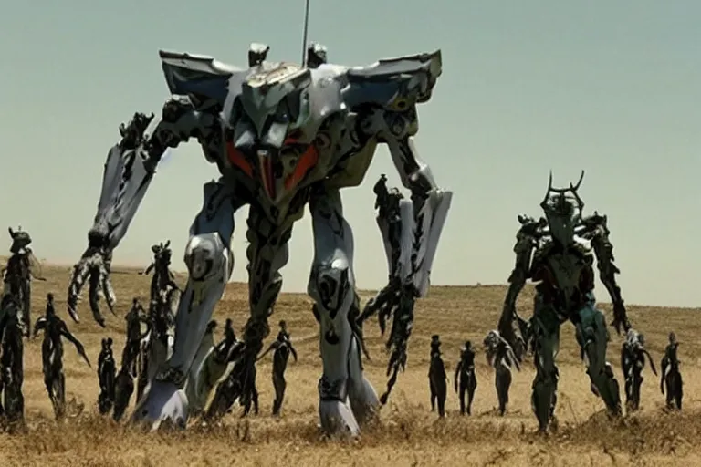 Prompt: evangelion unit 0 1 in a still from the movie district 9 ( 2 0 0 9 ) directed, by neill blomkamp