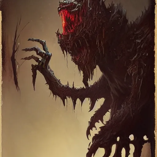 Prompt: a terrifying new monster from folklore, clear, detailed view. fantasy art by greg rutkowski