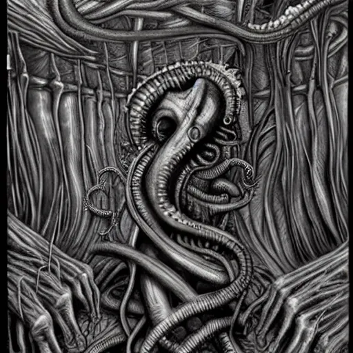 Image similar to lovecraftian horror by hr giger