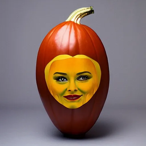 Image similar to gourd shaped like the face of amber heard hybrid intercross mix as a gourd