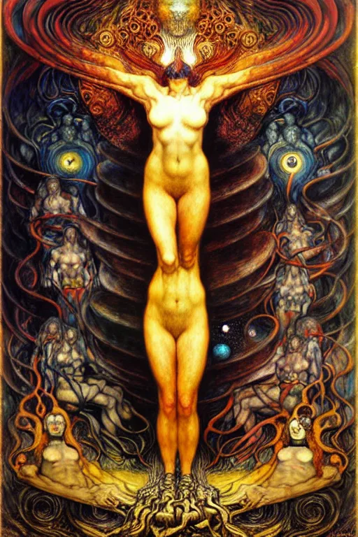 Image similar to Divine Chaos Engine by Karol Bak, Jean Delville, William Blake, Gustav Klimt, and Vincent Van Gogh, symbolist, visionary