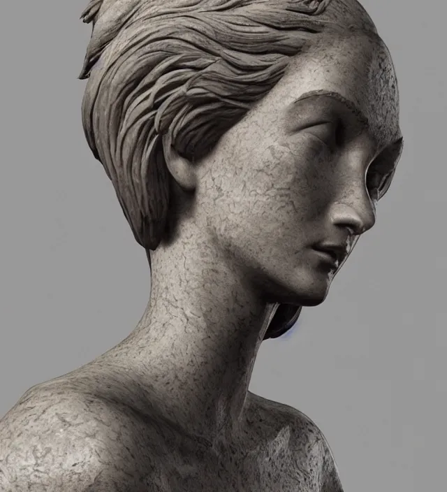 Prompt: a stoic sculpture of maddie sink, nostalgia, very detailed texture, realistic shaded lighting, studio quality, digital art, dynamic background, unreal engine 5 rendered, octane rendered, pinnacle studio, naturel, trending on artstation, art style by ilya kuvshinov, katsuhiro, artgerm, jeremy lipkin, michael garmash, nixeu