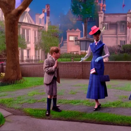 Image similar to a still of from the movie mary poppins crossover with the game pokemon snap